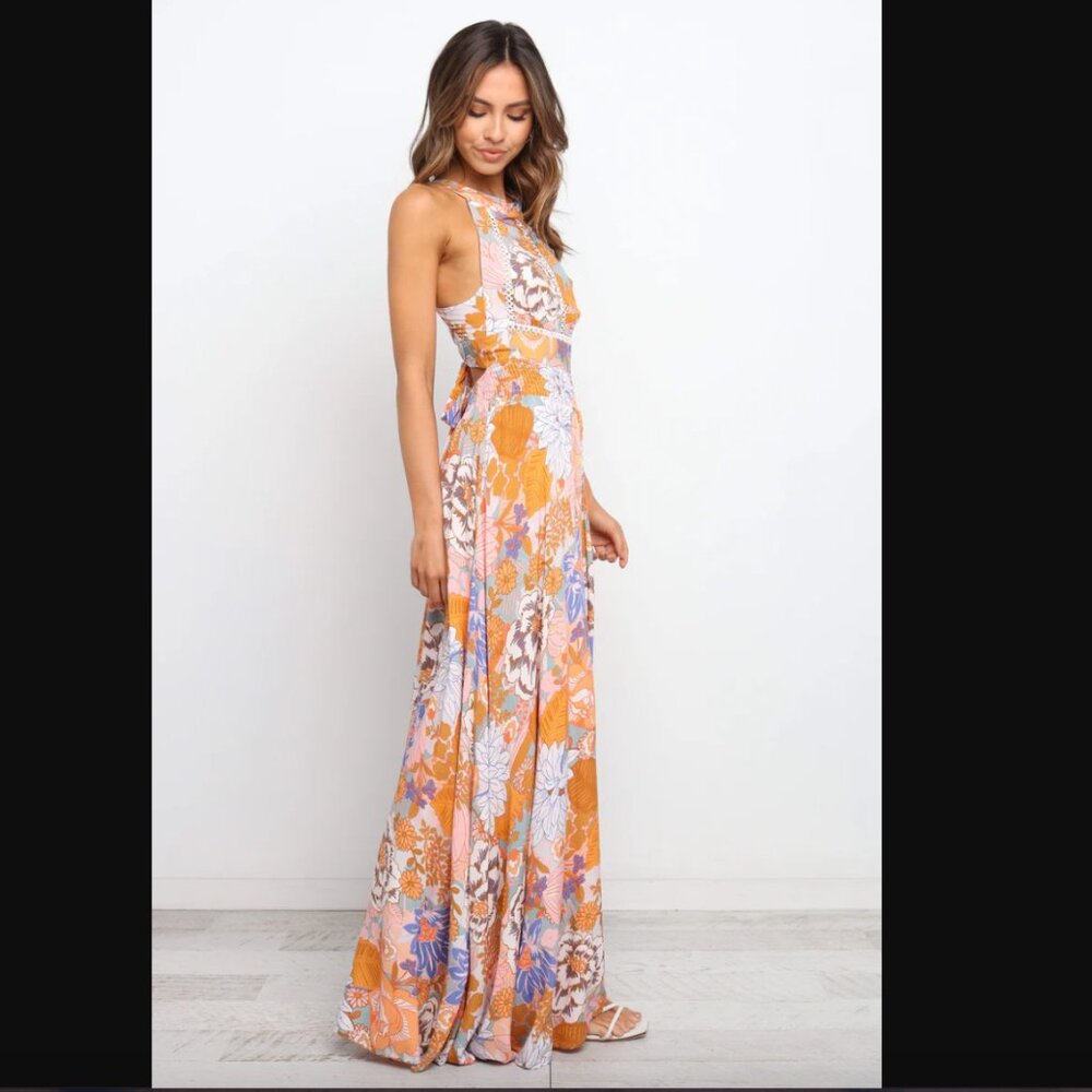 Petal & Pup Newell Orange Colorful Floral Maxi Dress L - Picture 8 of 13